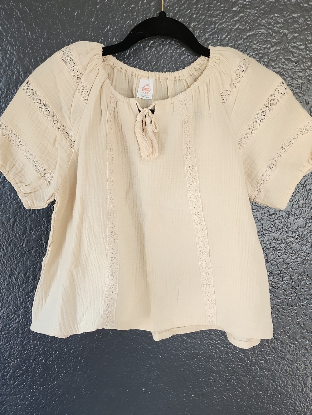 wonder nation Cream Textured Drawstring Top